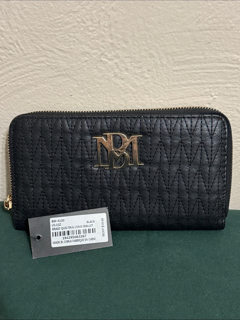 Black Quilted Long Wallet